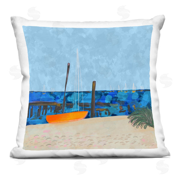 stupell industries Dina Riddle | Provincetown Sailboat Beach Coast Printed Throw Pillow