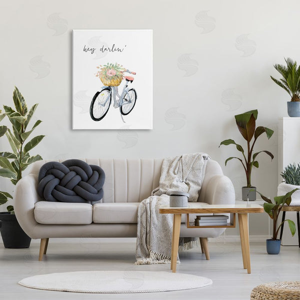 Stupell Industries Dogwood Portfolio | Hey Darlin' Phrase Blue Handlebar Bicycle Floral Basket Wall Art