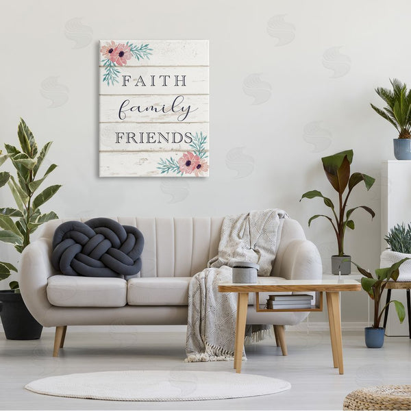 Stupell Industries Elizabeth Tyndall | Faith Family Friends Pink Flowers Country Plank Pattern Wall Art