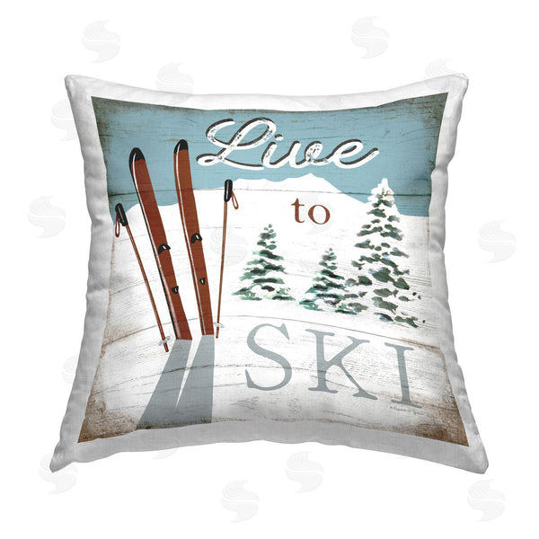 stupell industries Elizabeth Tyndall | Rustic Live To Ski Printed Throw Pillow