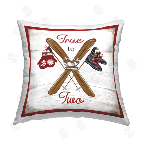 stupell industries Elizabeth Tyndall | True To Two Skiing Printed Throw Pillow