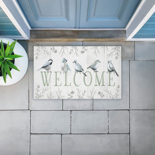 Stupell Industries Elizabeth Tyndall | Welcome Cottage Birds Entry Non-Woven Door Mat