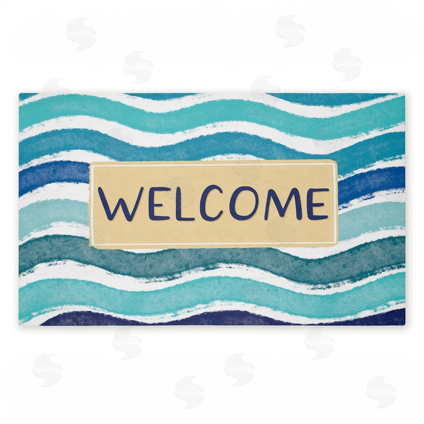 stupell industries Emily Cromwell | Coastal Waves Welcome Non-Woven Door Mat