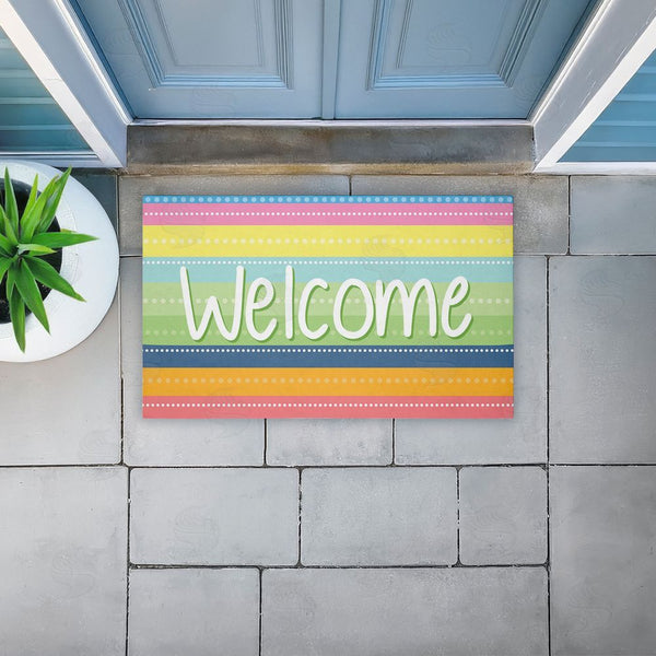 Stupell Industries Emily Cromwell | Spring Striped Welcome Non-Woven Door Mat