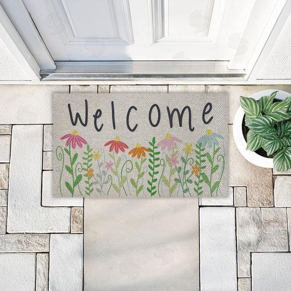 Stupell Industries Emily Cromwell | Spring Wildflower Welcome Faux Sisal Door Mat