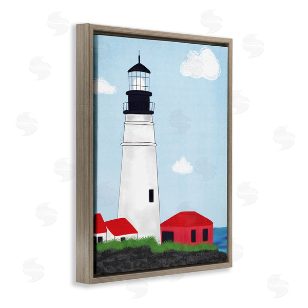 Stupell Industries Emily Cromwell | Tower Port Lighthouse Coastal Architectural Beacon Red House Wall Art