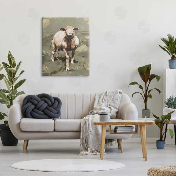 Stupell Industries Emma Caroline | Smiling Spring Sheep Green Dandelion Farm Field Wall Art