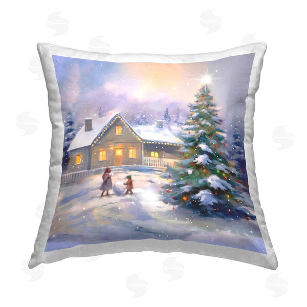 stupell industries Enrico McGarrigle | Kids Making Snowman Printed Throw Pillow