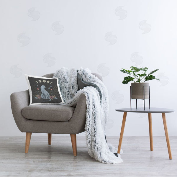 Stupell Industries Episodic Drawings | Botanical Cat & Moon Printed Throw Pillow