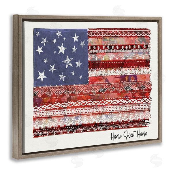 Stupell Industries Erica Billups | Home Sweet Home Phrase Lace Pattern American Flag Wall Art