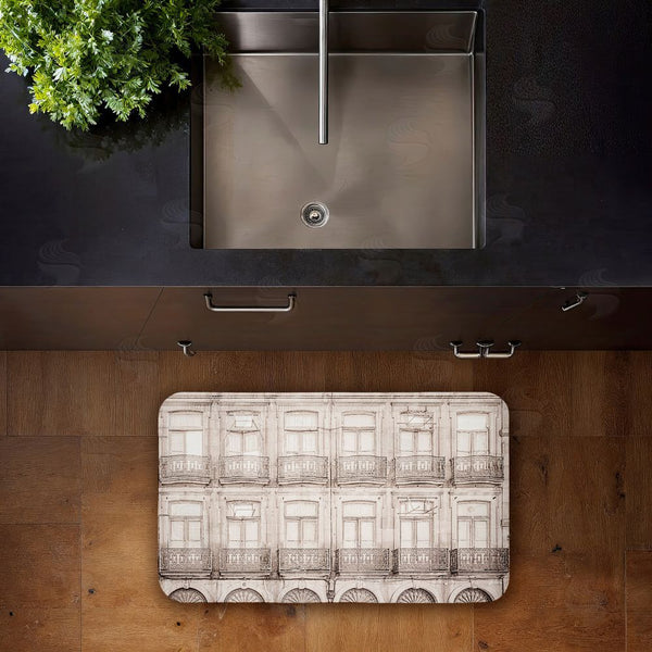 Stupell Industries Erin Marie | Pretty Beige Windows Architecture Anti-Fatigue Mat