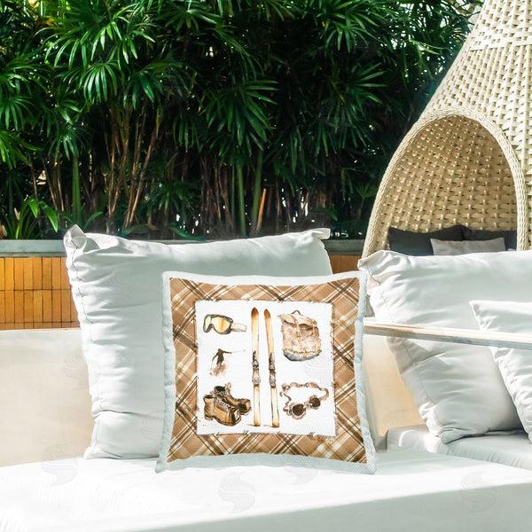 Stupell Industries Geoff Allen | Winter Sports On Plaid Printed Throw Pillow