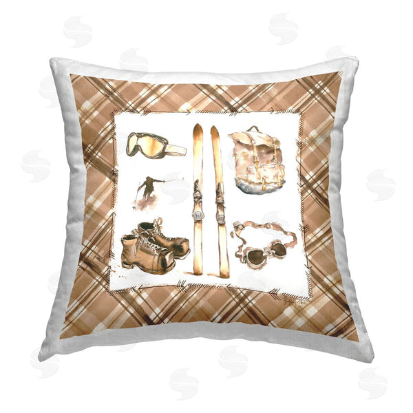 stupell industries Geoff Allen | Winter Sports on Plaid Printed Throw Pillow