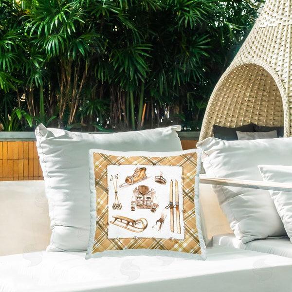 Stupell Industries Geoff Allen | Winter Sports On Tartan Printed Throw Pillow