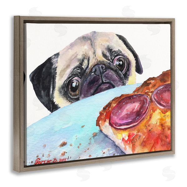 Stupell Industries George Dyachenko | Hungry Pug And Pizza Humorous Pet Dog Portrait