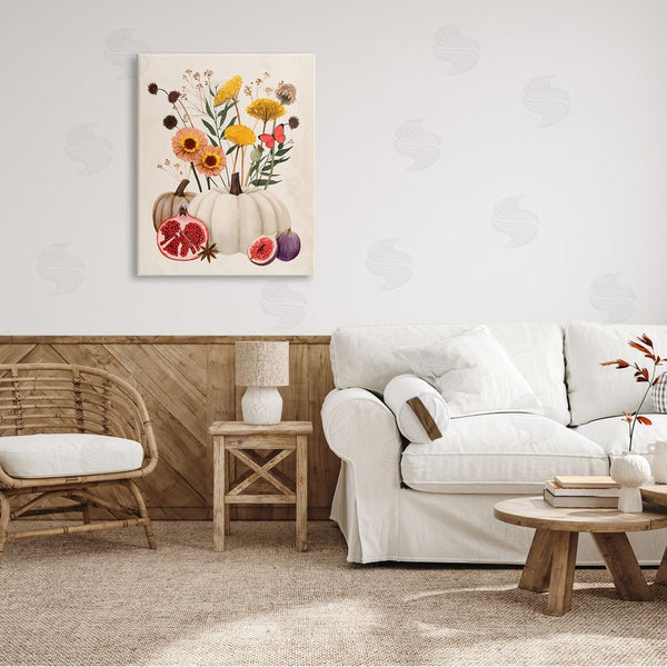 Stupell Industries Grace Popp | Autumn Harvest Arrangement Pumpkin Pomegranate Fig Fruits Wall Art