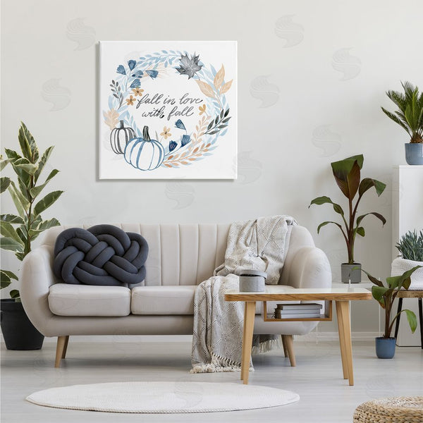 Stupell Industries Grace Popp | In Love With Fall Blue Autumn Foliage Wreath Wall Art