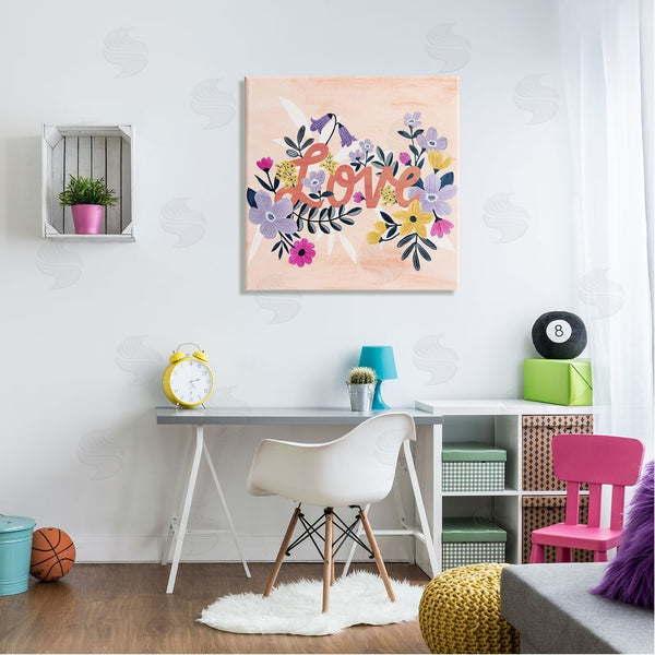 Stupell Industries Grace Popp | Love Calligraphy Bold Floral Botanical Border Wall Art