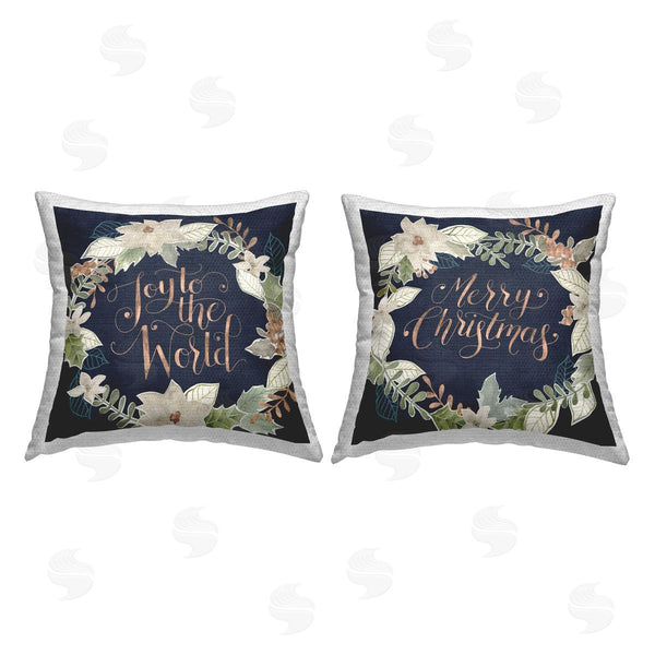 Stupell Industries Grace Popp | Merry Christmas Joy Poinsettia Wreath Printed Throw Pillow Set