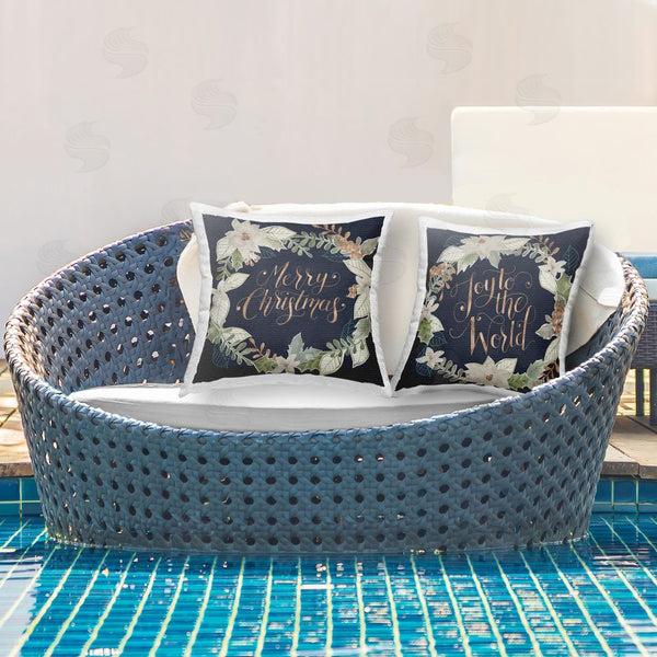 Stupell Industries Grace Popp | Merry Christmas Joy Poinsettia Wreath Printed Throw Pillow Set