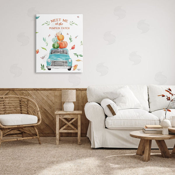 Stupell Industries Heather Lee Chan | Pumpkin Patch Seasonal Leaves Botanicals Blue Truck Wall Art