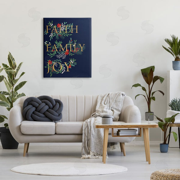 Stupell Industries Heather McLaughlin | Faith Family Joy Text Traditional Festive Holiday Typography Wall Art
