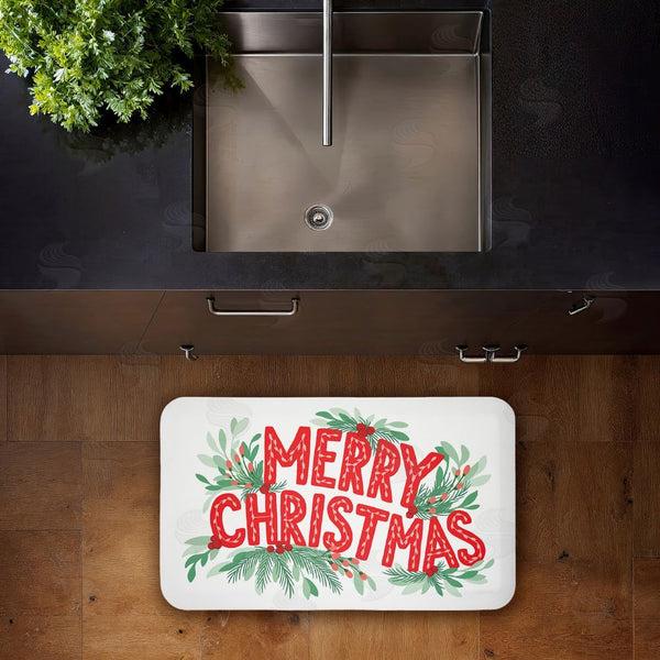 Stupell Industries Heather McLaughlin | Merry Christmas With Seasonal Greenery Anti-Fatigue Mat