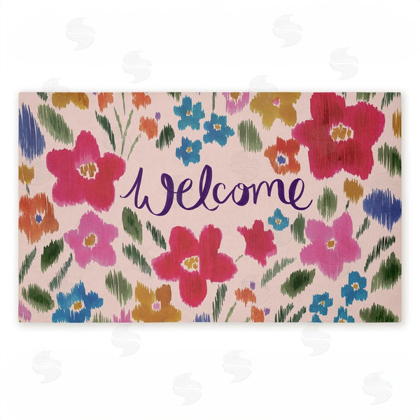 stupell industries Heather McLaughlin | Welcome Ikat Flowers Non-Woven Door Mat