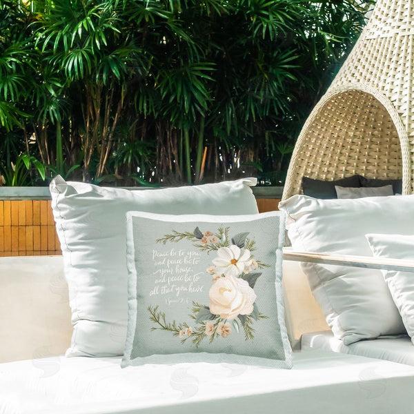 Stupell Industries Hollihocks Art | Peace Be To You Prayer Printed Throw Pillow