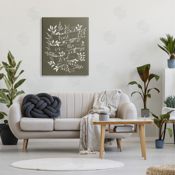 Stupell Industries Imperfect Dust | Trust In The Lord Vintage Ribbon Botanical Foliage Pattern Wall Art