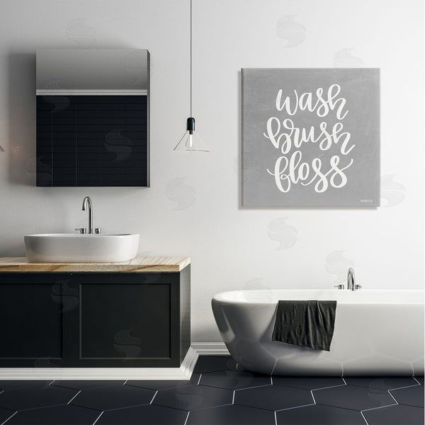 Stupell Industries Imperfect Dust | Wash Brush Floss Simplistic Hygiene Reminder Textured Sign Wall Art