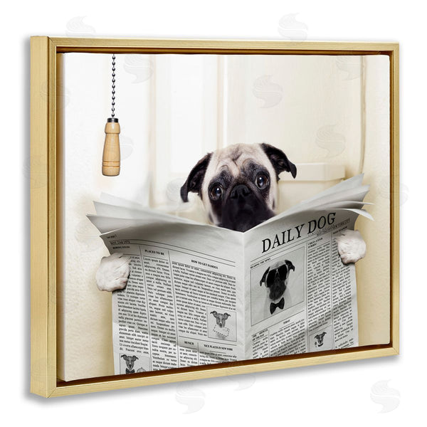 Stupell Industries In House Artist | Pug Reading Newspaper In Bathroom