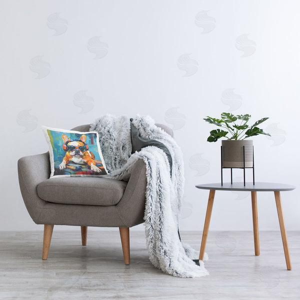 Stupell Industries Ivan Guaderrama | French Bulldog With Headphones Printed Throw Pillow