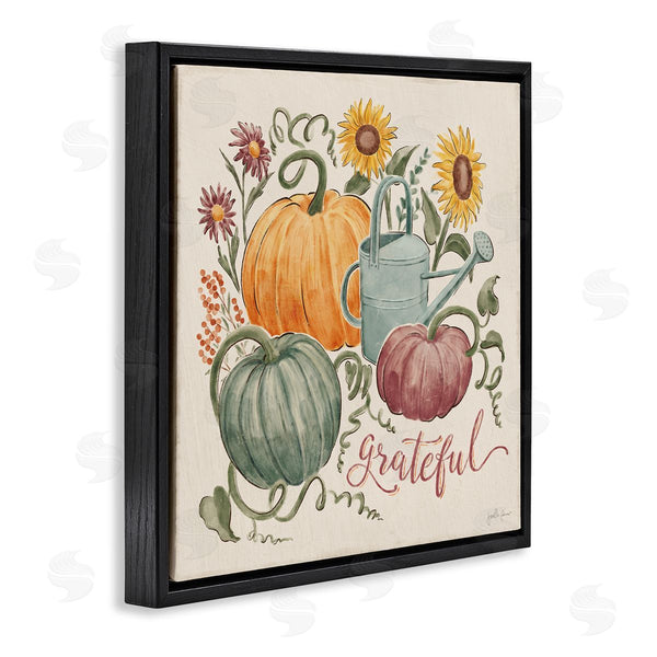 Stupell Industries Janelle Penner | Grateful Script Warm Pumpkins Autumn Plants Sunflowers Wall Art