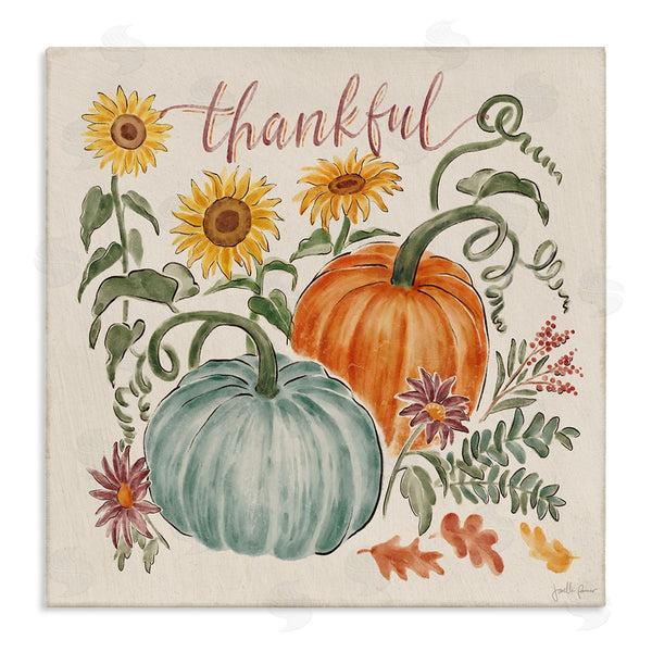 stupell industries Janelle Penner | Thankful Text Autumnal Flower Blossoms Pumpkins Design Wall Art