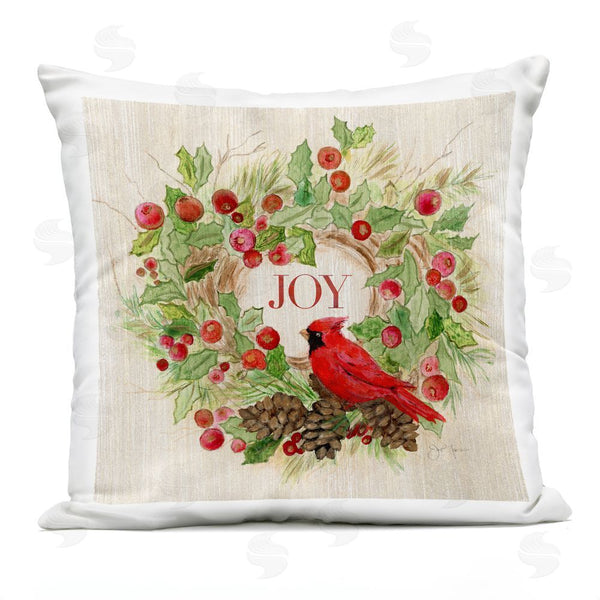 Stupell Industries Janet Tava | Joy Rustic Winter Wreath Printed Throw Pillow