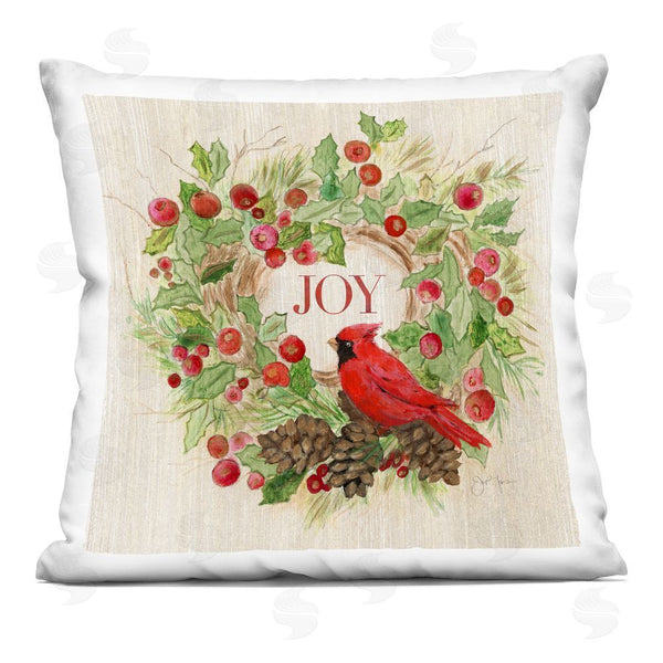 stupell industries Janet Tava | Joy Rustic Winter Wreath Printed Throw Pillow
