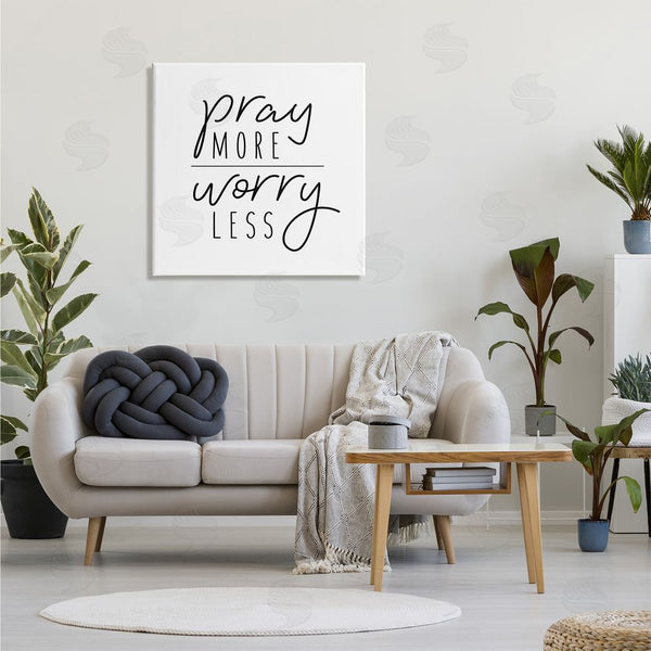 Stupell Industries Jessica Mundo | Pray More Worry Less Sentiment Minimal Black White Wall Art