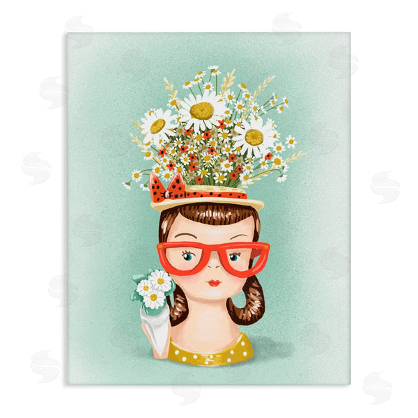 stupell industries Jilly Jack Designs | Vintage Planter Girl with Daisies