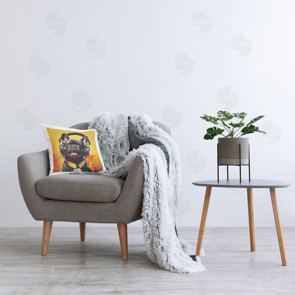 Stupell Industries Jim Baldwin | Dog & Headphones Portrait Printed Throw Pillow
