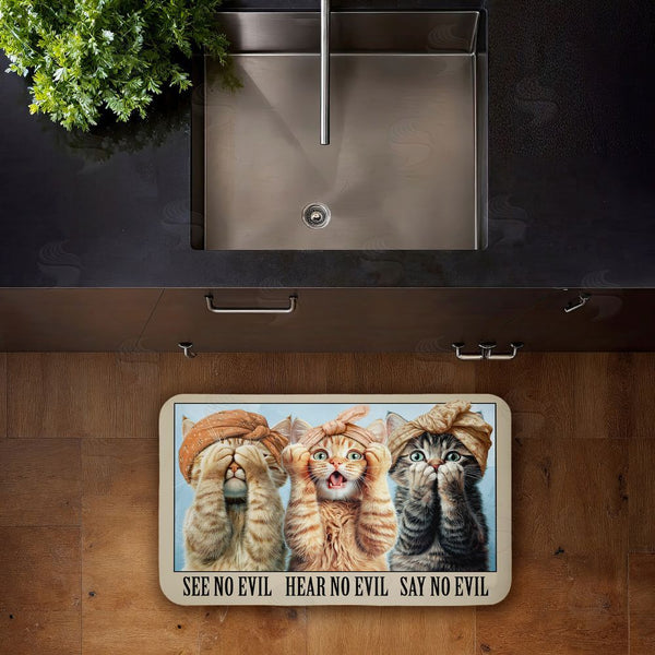 Stupell Industries Jim Baldwin | No Evil Cats Trio Anti-Fatigue Mat