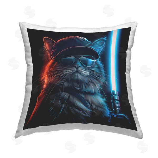 stupell industries Jim Baldwin | Sci-Fi Cat with Glowing Saber Printed Throw Pillow