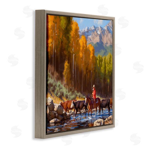Stupell Industries Jimmy Dyer | Herding Cattle Through Stream Wall Art