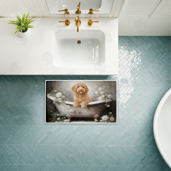 Stupell Industries Jo Moulton | Fluffy Puppy Floral Bathtub Plush Bath Mat