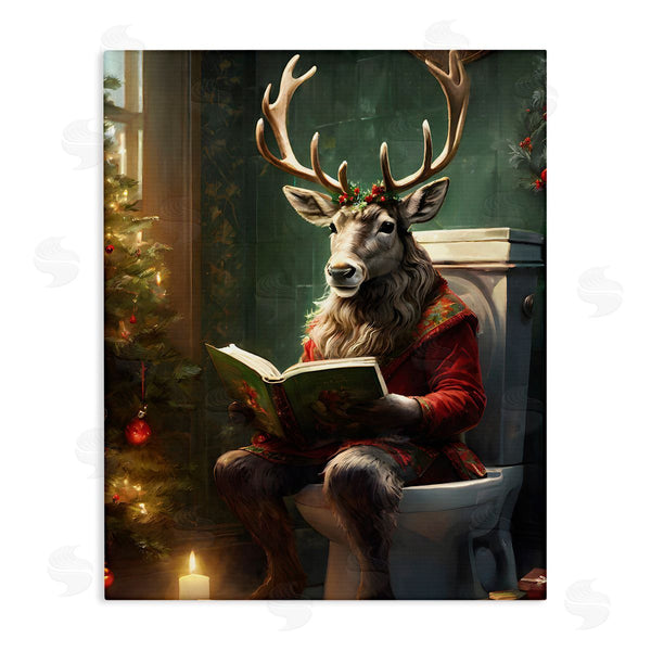 stupell industries Jo Moulton | Reindeer in Festive Bathroom