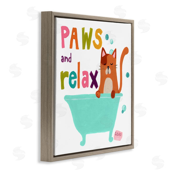 Stupell Industries June Erica Vess | Paws & Relax Cat Bathtub Bathroom Restful Phrase Wall Art