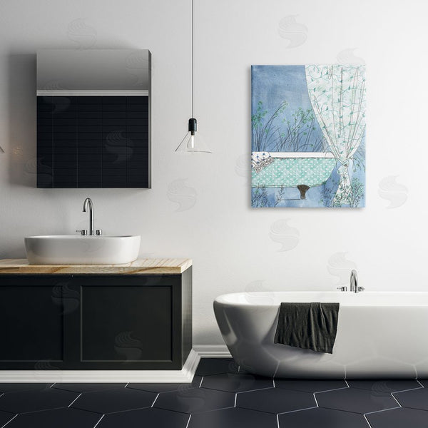 Stupell Industries Kamdon Kreations | Delicate Bathroom Claw Tub Curtain Floral Blossom Wall Art