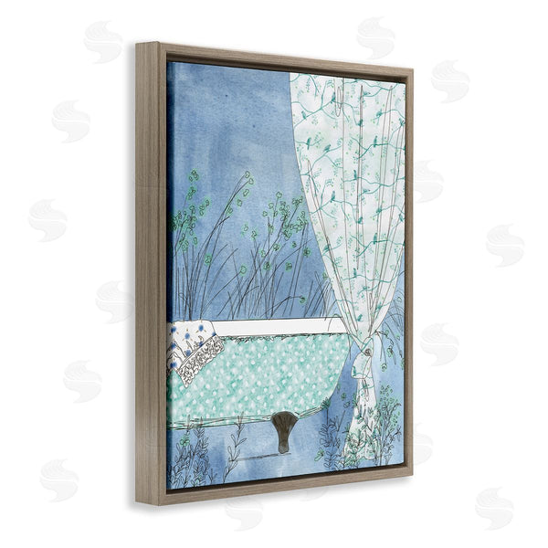 Stupell Industries Kamdon Kreations | Delicate Bathroom Claw Tub Curtain Floral Blossom Wall Art