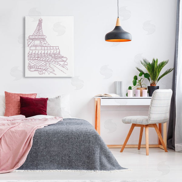 Stupell Industries Kamdon Kreations | Single Line Eiffel Tower Illustration Modern Minimal Architecture Wall Art