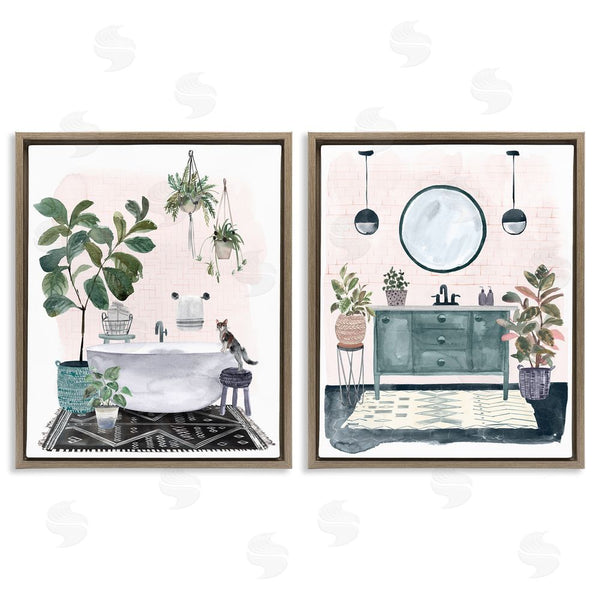 Stupell Industries Karyn Panganiban | Pink Pop Modern Bathroom Interior Wall Art